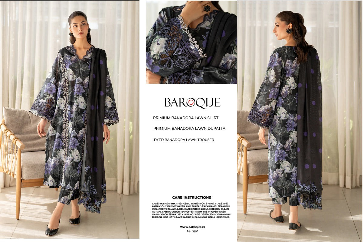 Baroque 3pc Bana Dora Lawn Allover Shirt Trouser with digital dupatta 9555