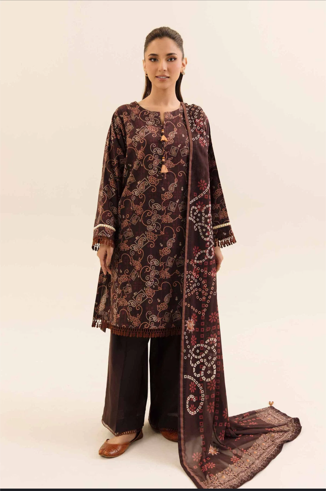 Lawn 3p Suit Fine Quality Allover Shirt Dyed Trouser with digital voil lawn dupatta 9515