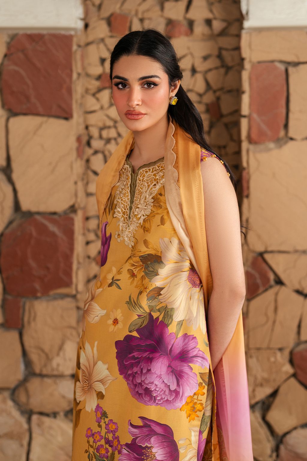 Lawn 3p Suit Allover Shirt Trouser with digital voil lawn dupatta 9522