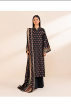 Lawn 3p Suit Fine Quality Allover Shirt Dyed Trouser with digital voil lawn dupatta 9509