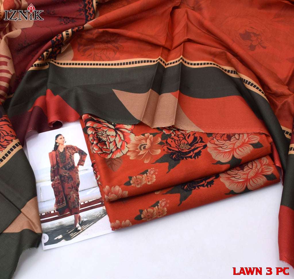 Lawn 3p Suit Allover Shirt Trouser with digital voil lawn dupatta 9521