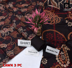 Lawn 3p Suit Fine Quality Allover Shirt Dyed Trouser with digital voil lawn dupatta 9515