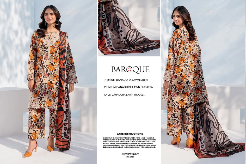 Baroque 3pc Bana Dora Lawn Allover Shirt Trouser with digital dupatta 9553