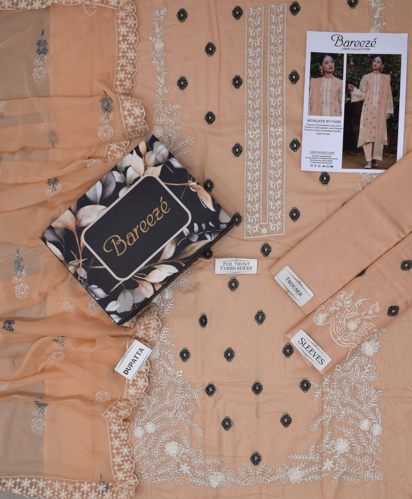 Lawn 3p Suit Premium Embroidered Shirt Dyed Trouser with Dupatta 9538